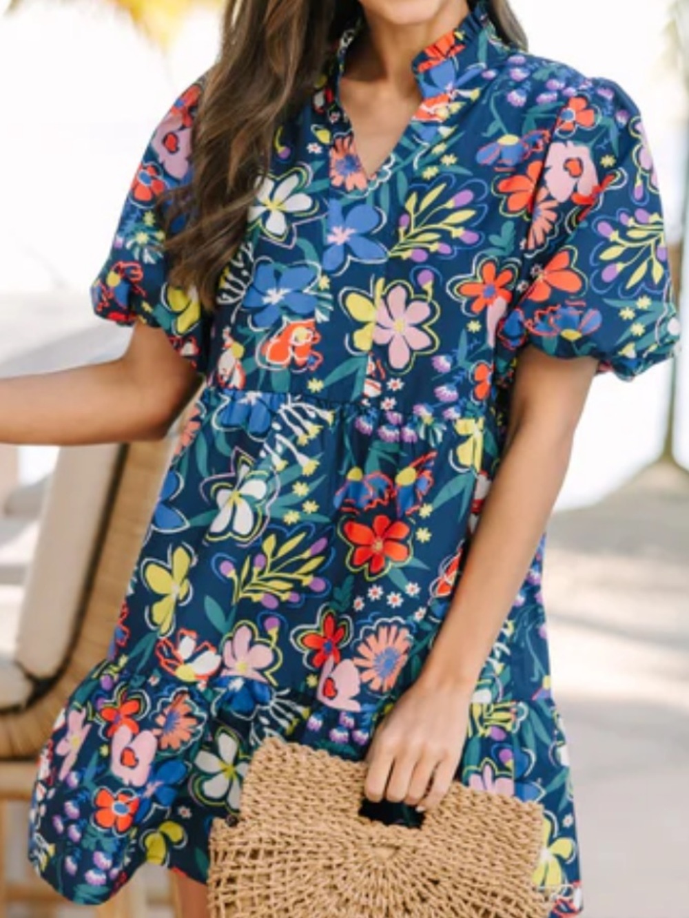SHOP THE MINT ! Navy Floral Babydoll Mini Dress! Quality! M